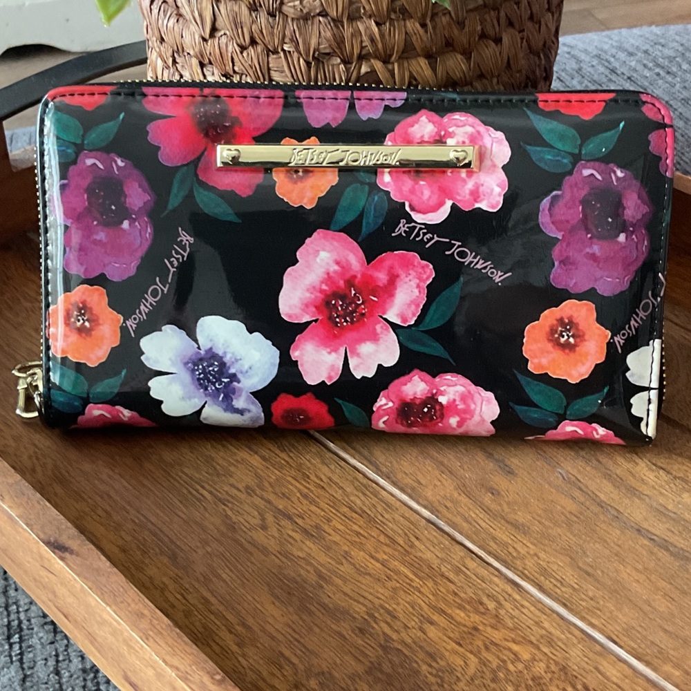 Betsey Johnson Black Wallet with Vibrant Floral Design - Picture 1 of 6